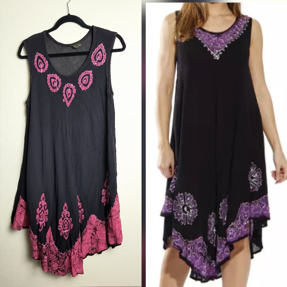 Elegant Black and Purple Women's Dress Boho Hippie